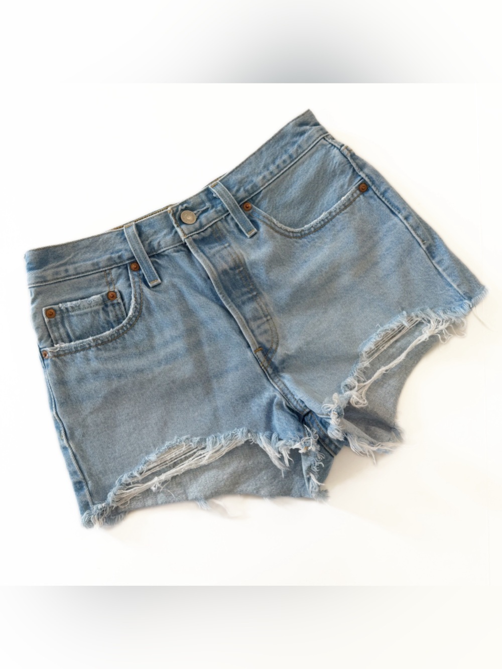 Levi’s Premium Shorts Womens 27 501 Cut Off Button Fly Raw Hem Light Wash Boho